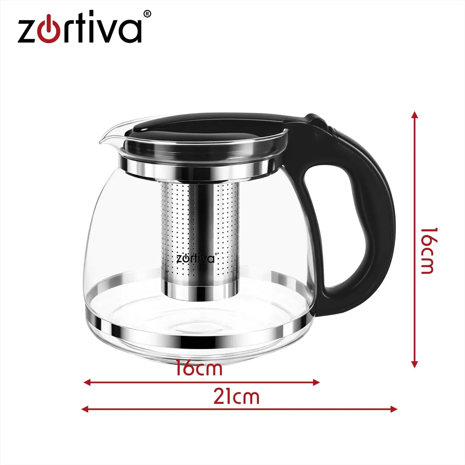 Žáruvzdorná skleněná konvice na čaj, kávu a bylinky s vyjímatelným nerezovým sítkem, objem 2 l
