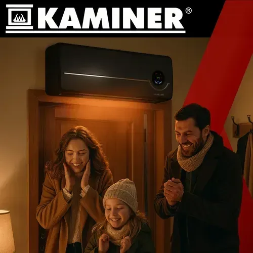 Czarny naścienny grzejnik ceramiczny PTC 1000/2000W, aplikacja WiFi, pilot, oscylacja, tygodniowy timer, tryb ECO