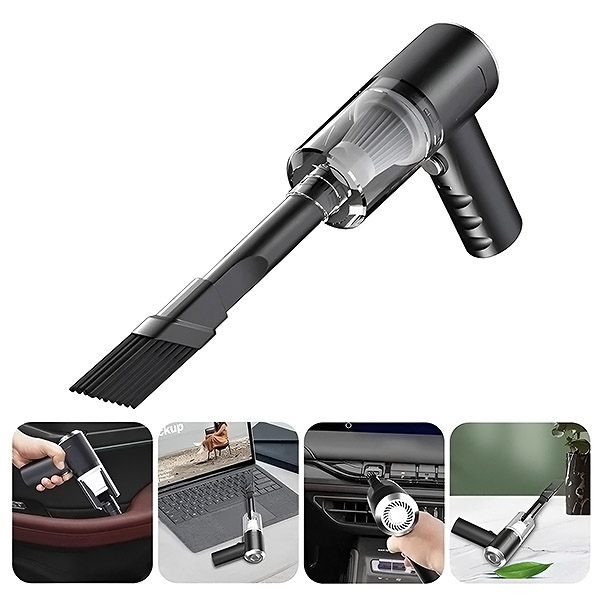 Ruční aku vysavač a kompresor 2v1, sání 9000Pa, 120W, USB dobíjecí, 2 nástavce, na auto, PC a nábytek