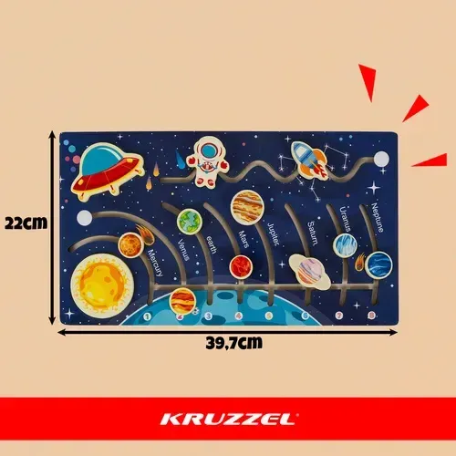 Lesena sestavljanka Osončje s planetarnim labirintom, izobraževalna igrača