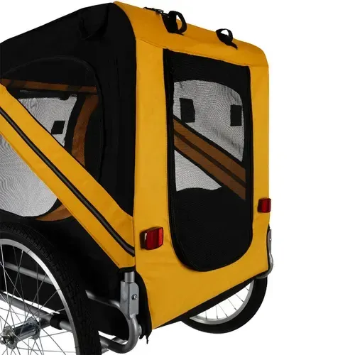 Černý přívěsný vozík za kolo pro psy do 40 kg, kabina 75×52×65 cm, nafukovací kola 20", vodotěsný, bezpečnostní pás