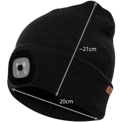 Căciulă de iarnă neagră cu lanternă LED detașabilă, încărcare USB, 3 moduri de iluminare