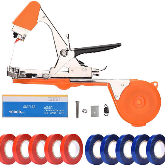 Capsator de grădină pentru plante tapener cu 125 m bandă de legare și 1000 capse, pentru viță-de-vie, roșii și ardei