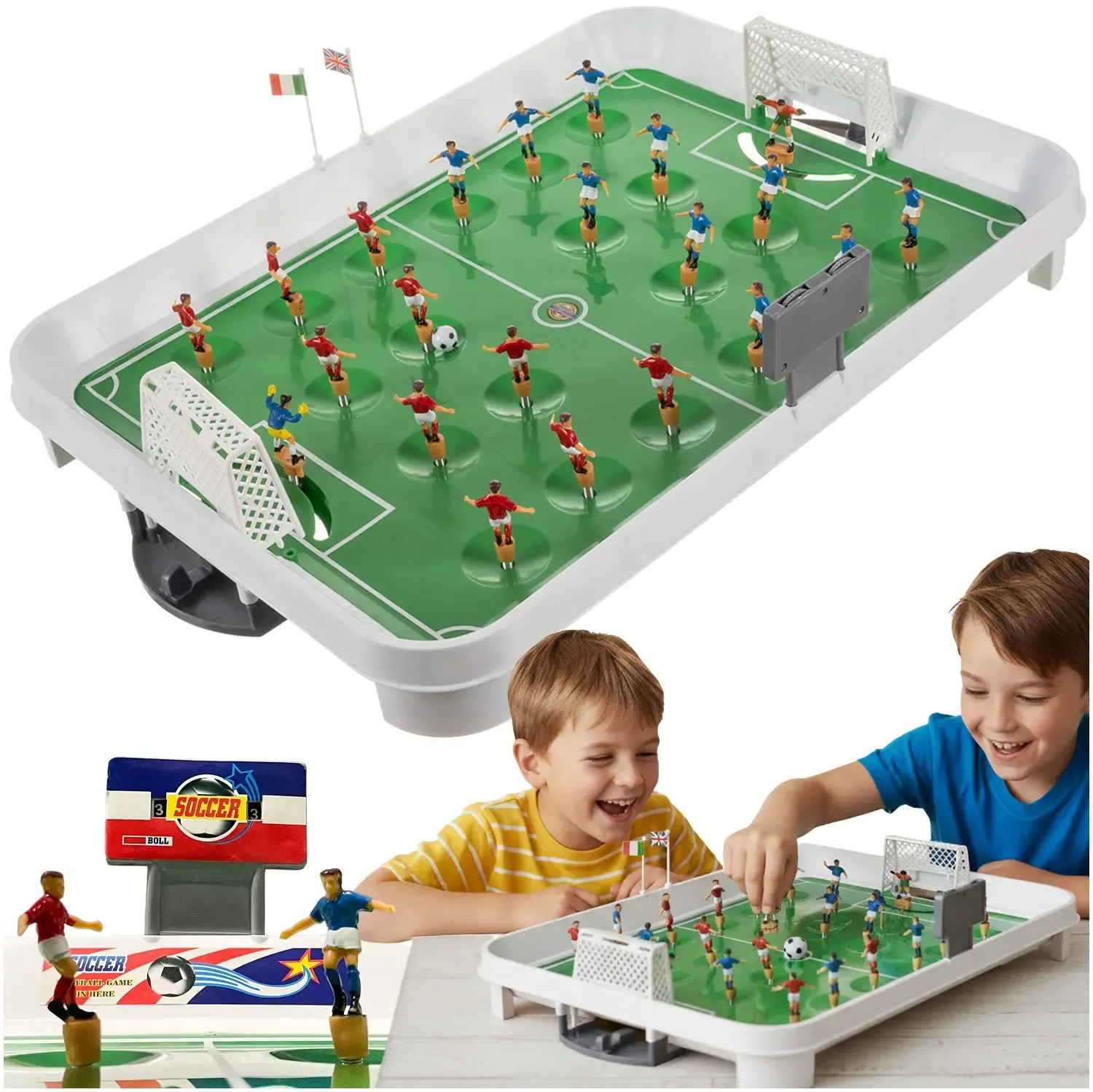 Fotbal de masă cu arcuri pentru 2 jucători, cu 22 de figurine, pentru copii de la 3 ani și adulți