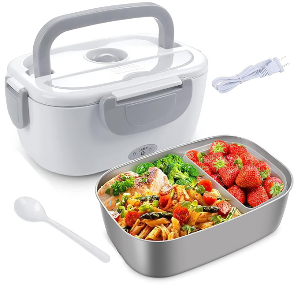 Biały elektryczny podgrzewacz do jedzenia 1,5L ze stalową miską