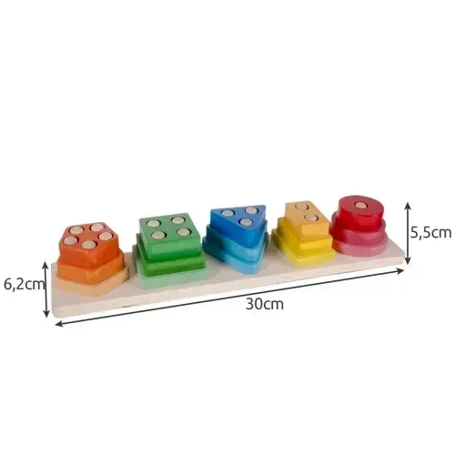 Fa formaillesztő tüskékkel, 15 elemmel és 5 geometriai formával