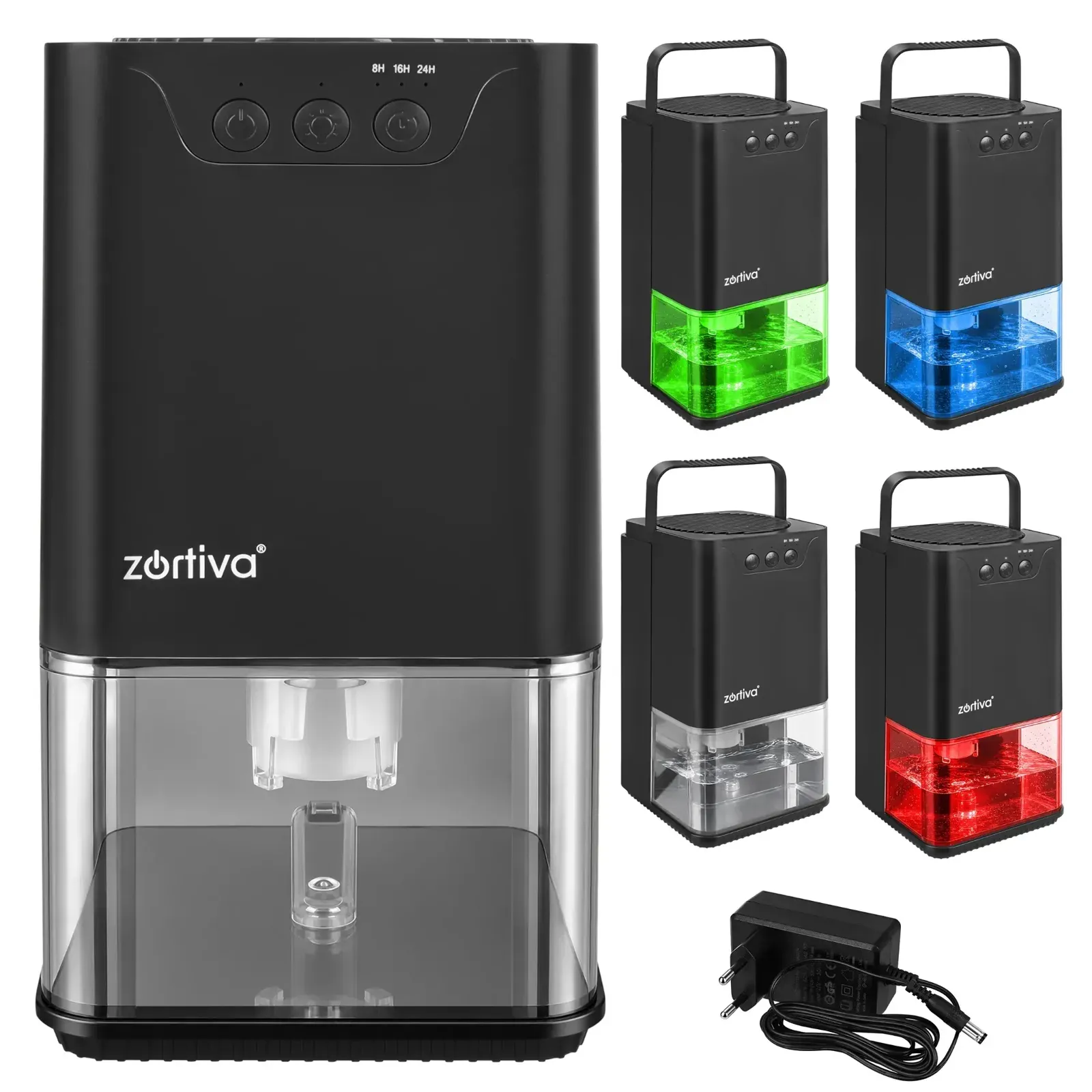 Černý odvlhčovač vzduchu 36W s nádržkou 1400 ml, výkon 380 ml/den, Peltier, časovač 8/16/24h, LED displej, auto vypnutí
