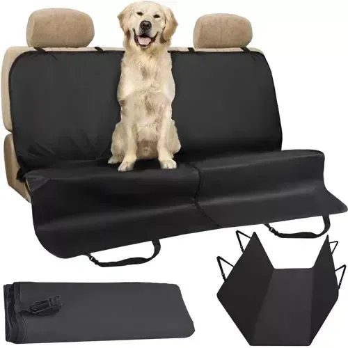 Husă de protecție neagră pentru bancheta din spate a mașinii pentru câini 144×144 cm, impermeabilă, Oxford 600D, PVC, orificii pentru centuri