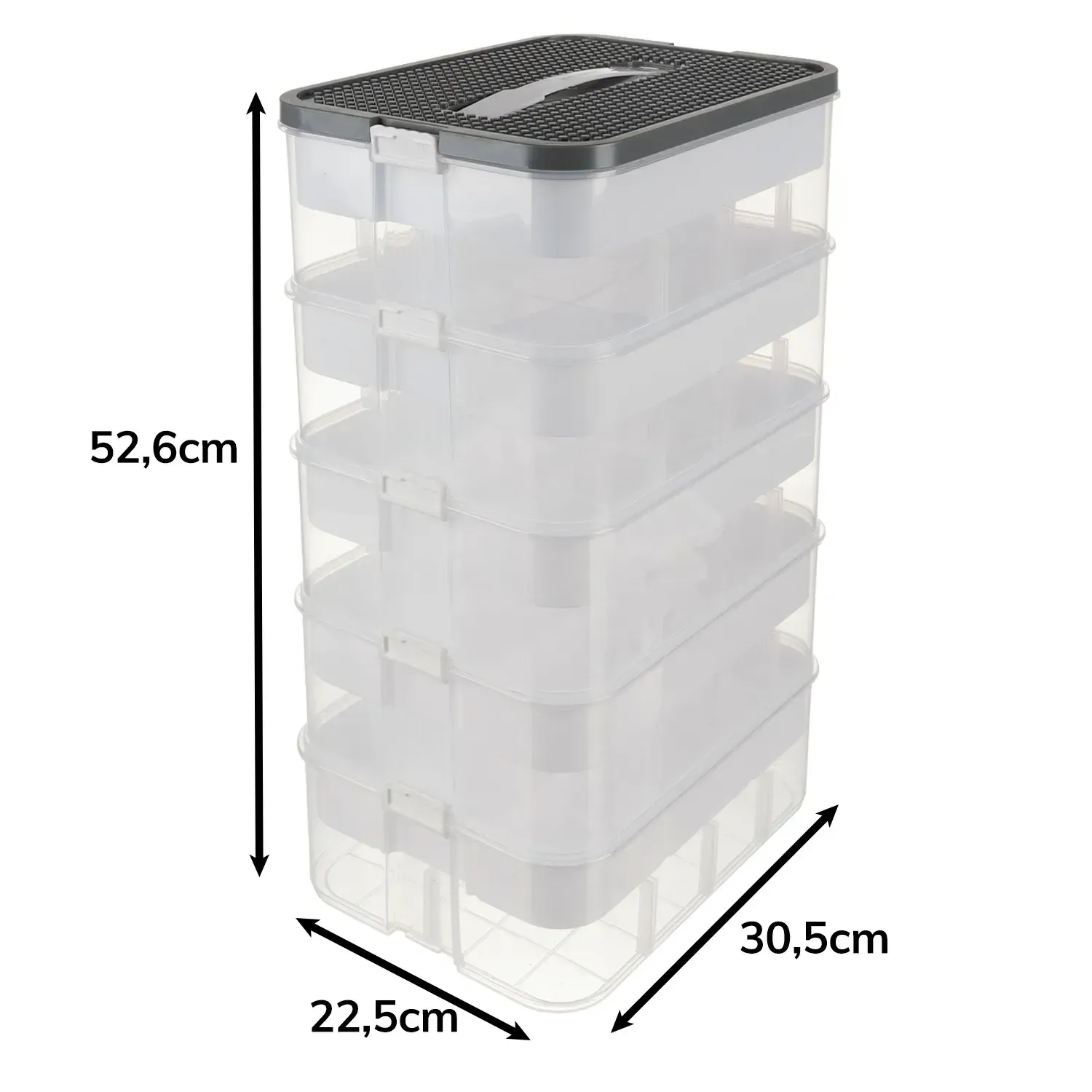 Plastový box na stavebnice 35 l, 5 pater s vyjímatelnými přihrádkami, 2 víka s úchyty