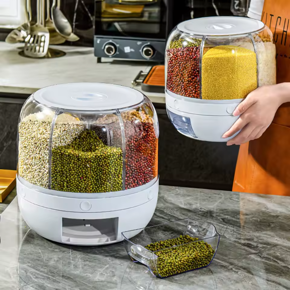 Rotační kuchyňský organizér 360° s nádobkami, vzduchotěsný na potraviny