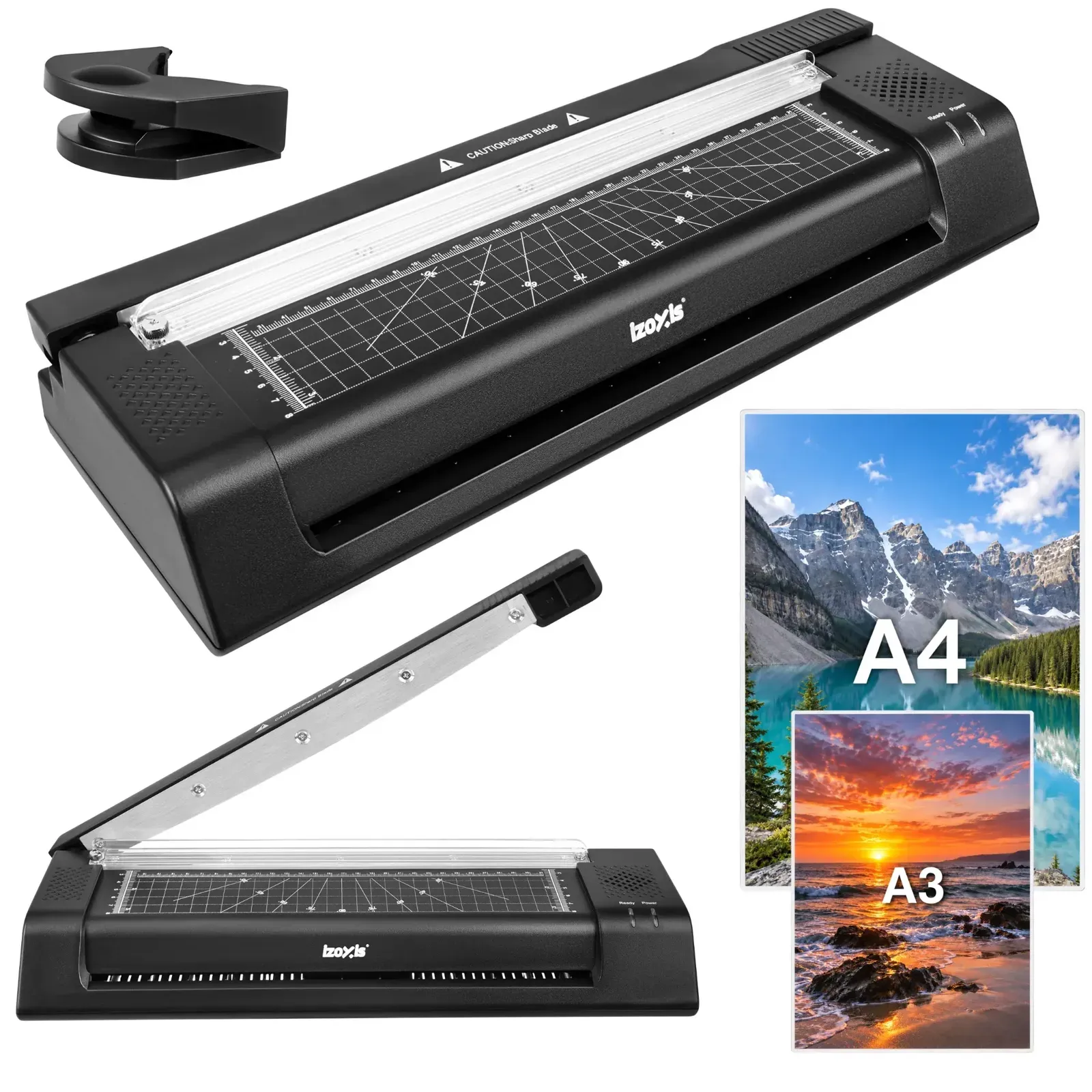 A3-as laminálógép vágóval, saroklekerekítővel és 110 laminálófóliával, meleg és hideg laminálás, 430 W