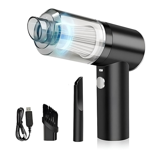Ruční aku vysavač a kompresor 2v1, sání 9000Pa, 120W, USB dobíjecí, 2 nástavce, na auto, PC a nábytek
