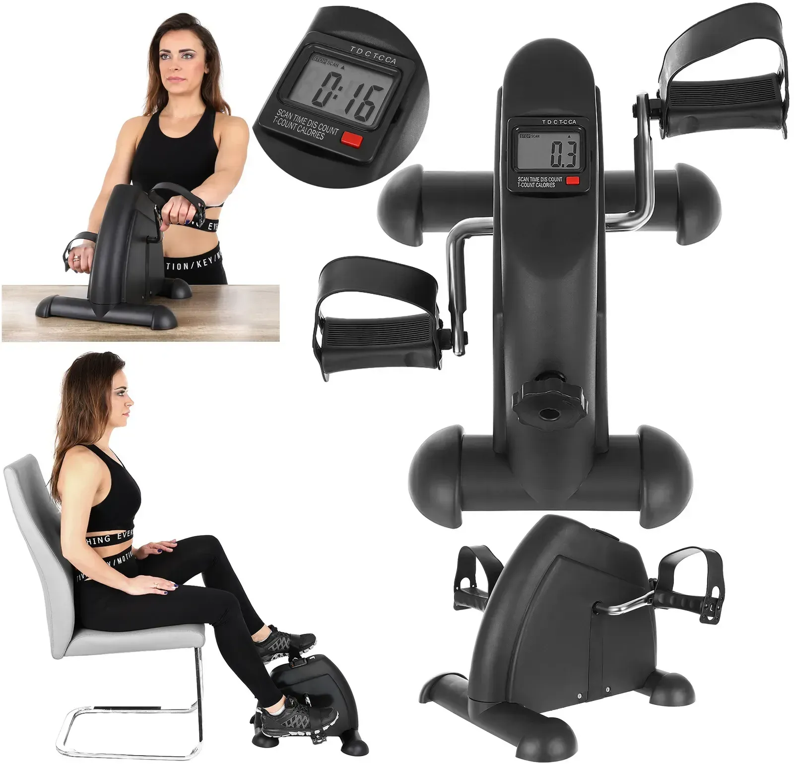 Aparat de pedalare pentru brațe și picioare 2 în 1 cu ecran LCD și reglare manuală a rezistenței