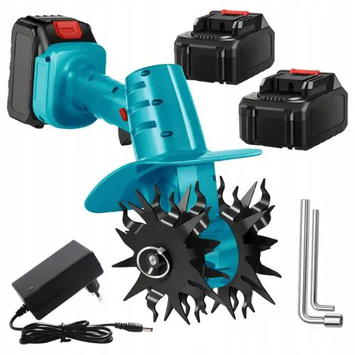 Aku ručný kultivátor 350 W s 2 batériami, záber 16 cm, hĺbka 19,5 cm, 2 oceľové nože, nabíjačka