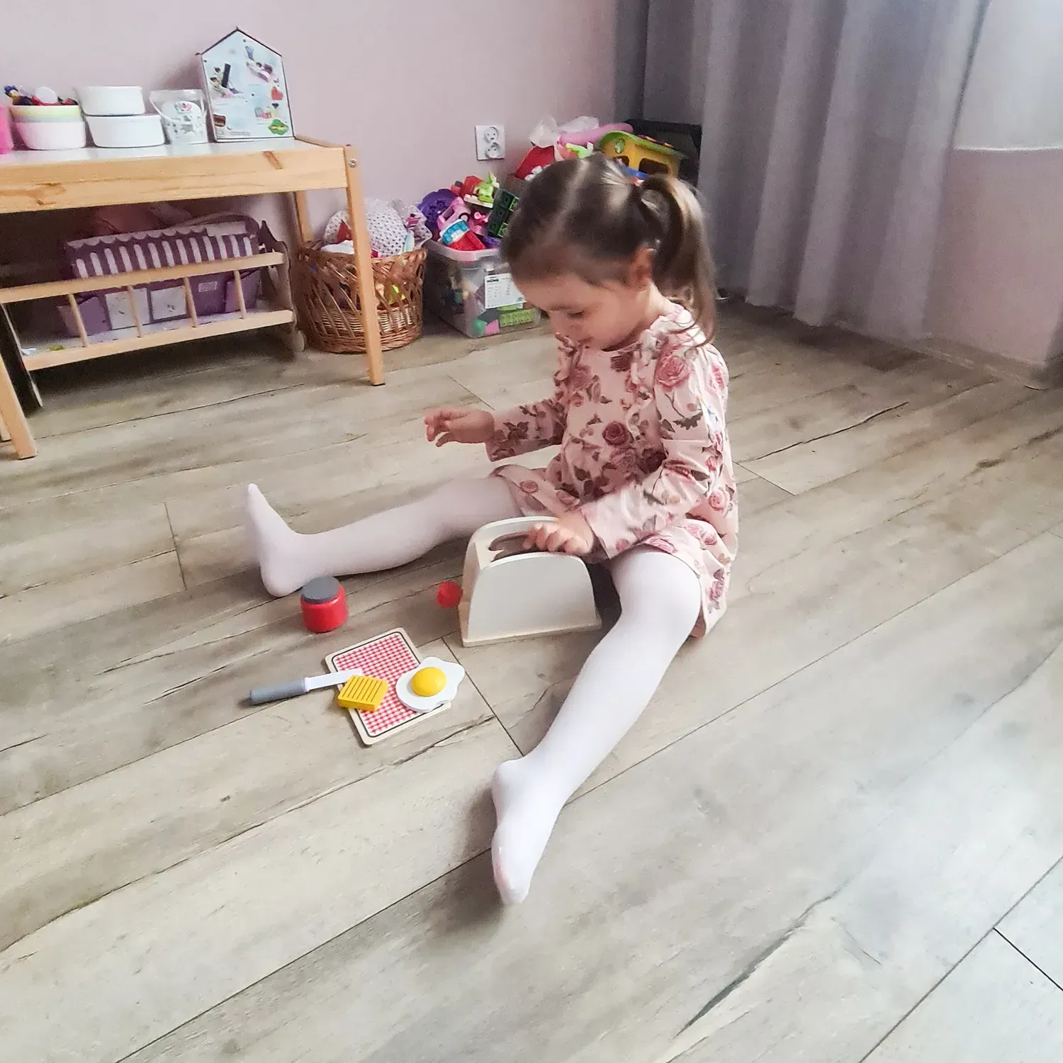 Dřevěný toustovač pro děti sada 8 dílů, toasty, vejce, džem, sýr, nůž a tác, do dětské kuchyňky