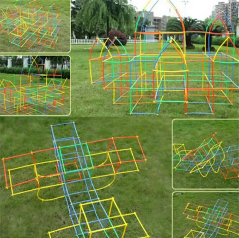 Zestaw konstrukcyjny ze słomek i łączników 408 elementów, 5 kolorów, 2 rozmiary, kreatywne budowanie 3D, w torbie