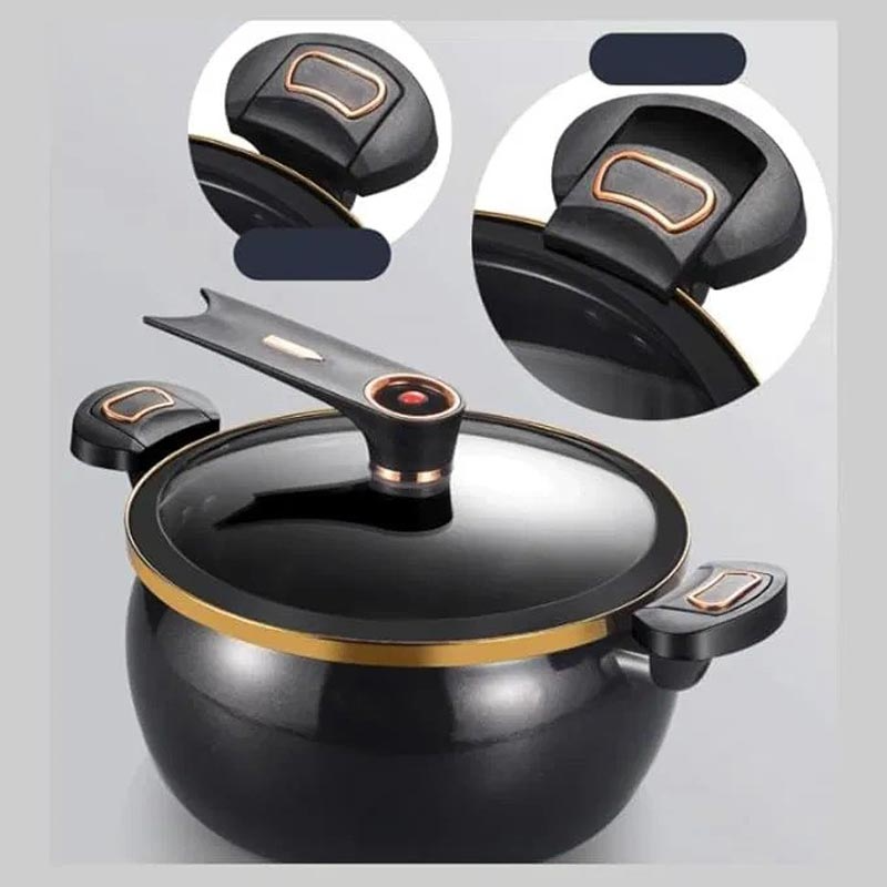 Oală ceramică cu micro-presiune 7 l, cu strat antiaderent, capac din sticlă și compatibilitate cu inducție, gaz și electric