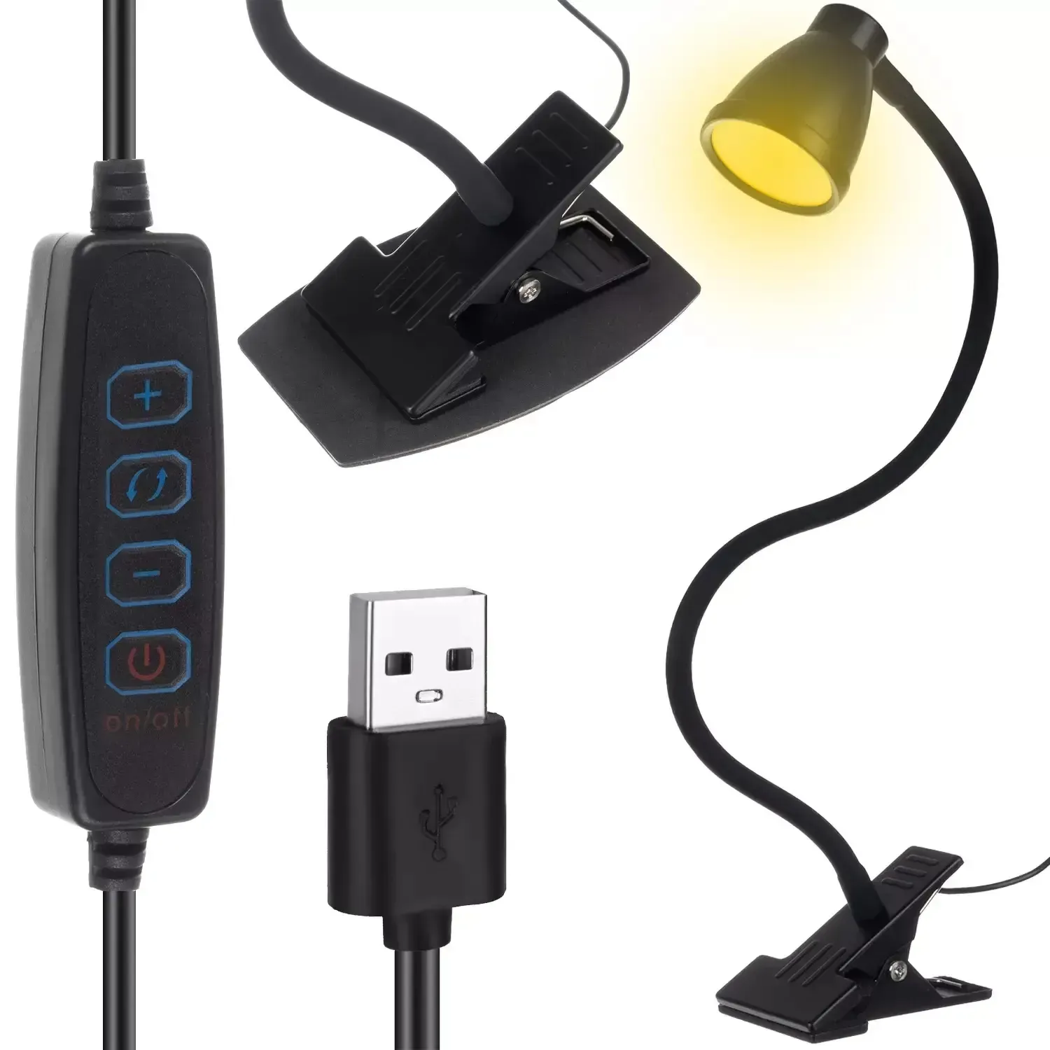 LED namizna svetilka s sponko in stojalom 2v1, 3 barve svetlobe, 10 stopenj svetlosti, fleksibilna roka 360, 24 LED, USB