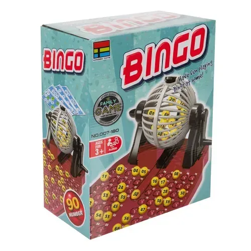 Společenská hra Bingo s losovacím bubnem, kartami a žetony pro 2 a více hráčů