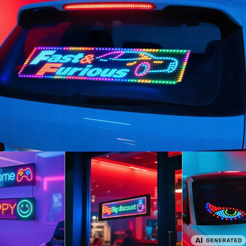 Programovatelný LED panel 16×64 do auta a výlohy, aplikace Bluetooth, dálkový ovladač, vlastní text a animace