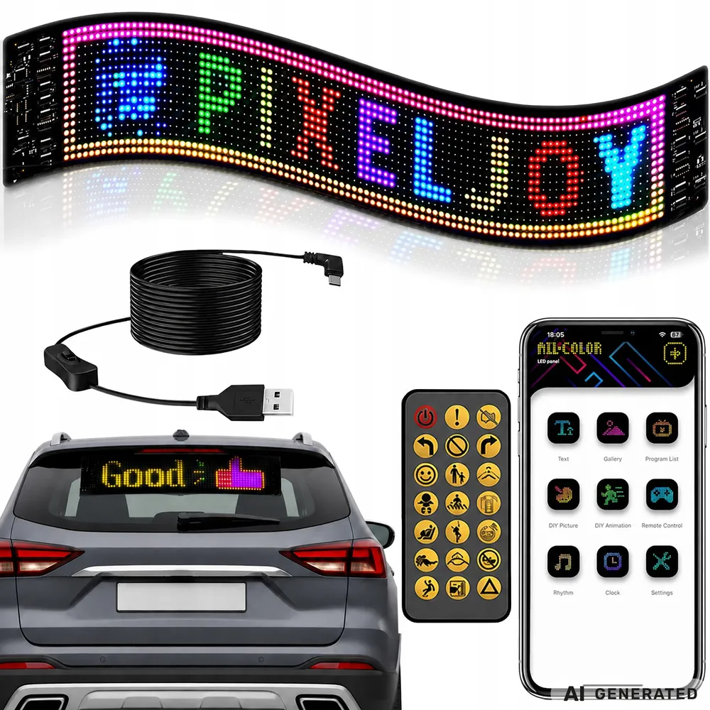 Programovatelný LED panel 16×64 do auta a výlohy, aplikace Bluetooth, dálkový ovladač, vlastní text a animace