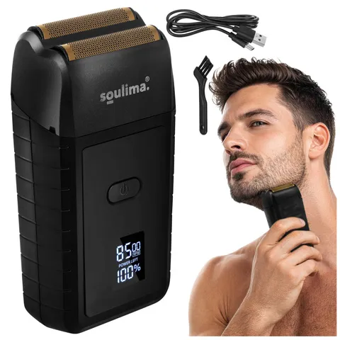 Elektryczna golarka foliowa 2 folie, ładowanie USB-C, wyświetlacz LED, IPX4, czas pracy 60 min, kompaktowa