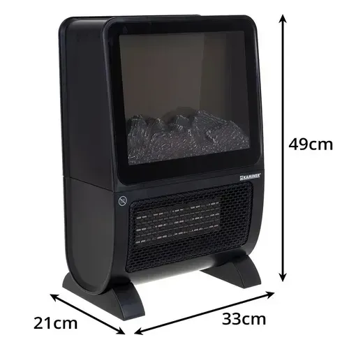 Grzejnik elektryczny z efektem kominka 2000W, ceramiczny PTC, wyświetlacz LCD, pilot, timer 1–8h