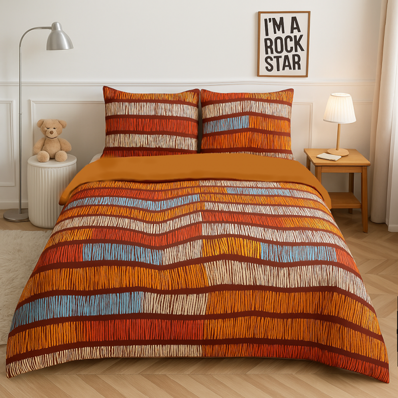 Francouzské povlečení Mikroplyš Flanel - Teak s barevnými pruhy 200x220