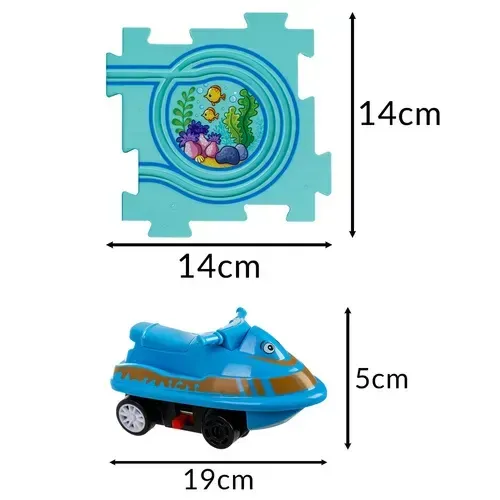 Puzzle tor samochodowy dla dzieci z 3 samochodzikami na baterie i znakami drogowymi, zestaw 25 elementów