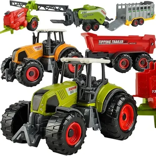 Set de tractoare și utilaje agricole, 6 piese, remorcă pentru animale, remorcă basculantă, pulverizator și presă de balotat