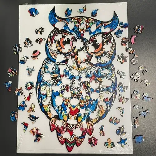 Dřevěné puzzle sova 177 dílků z překližky, dílky ve tvaru zvířat, pro děti i dospělé