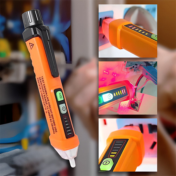 Tužkový digitální multimetr s bezdotykovým měřením, LCD displejem, LED svítilnou a stojánkem CAT IV 600V / CAT III 1000V