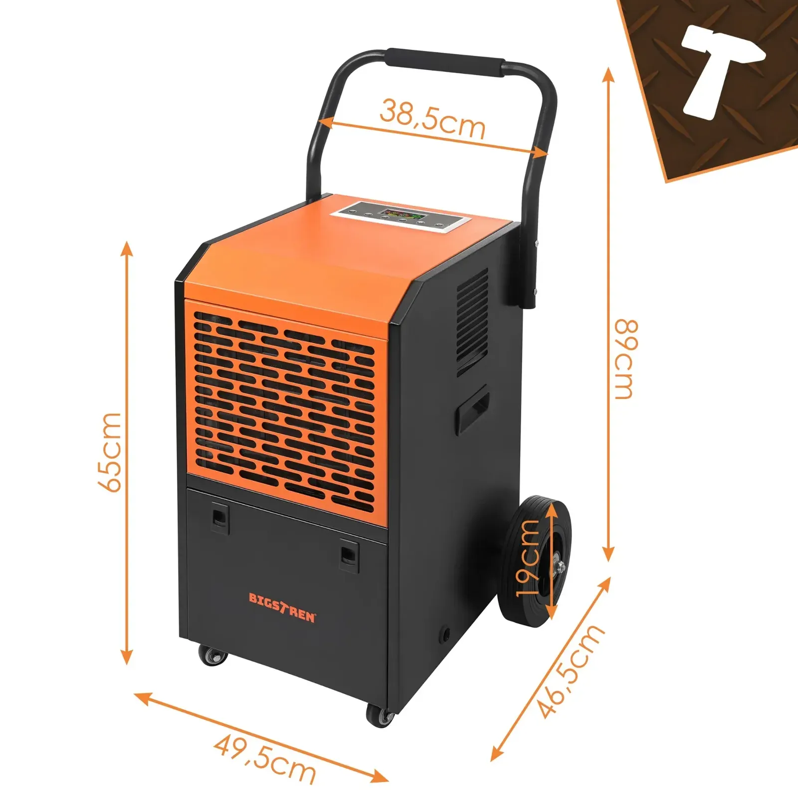 Průmyslový odvlhčovač vzduchu 50 l/24 h, příkon 650 W, regulace vlhkosti, trvalý odvod vody, nádrž 7 l