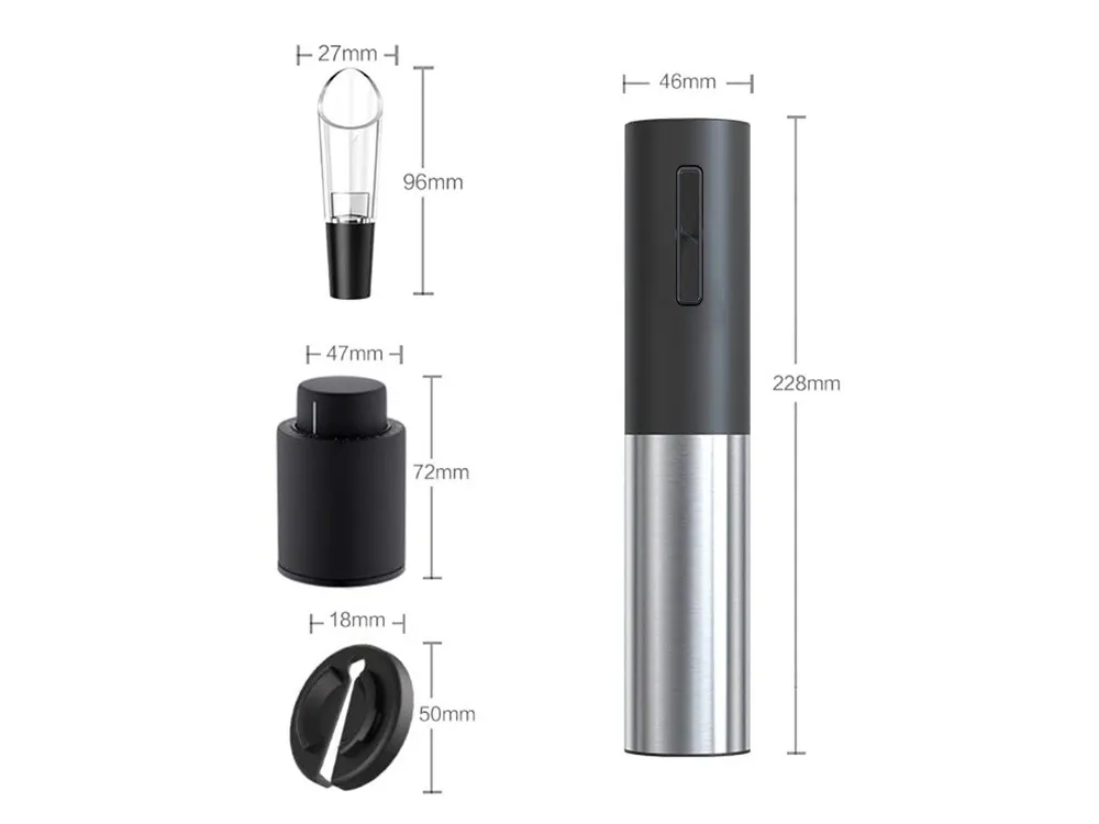 Elektromos borbontó akkumulátoros készlet fóliavágóval, dugóval és kiöntővel, USB-C töltés