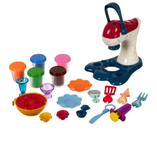 Plastilină pentru copii cu mixer pentru biscuiți, set cu 5 recipiente de pastă, forme și seringă pentru extrudare