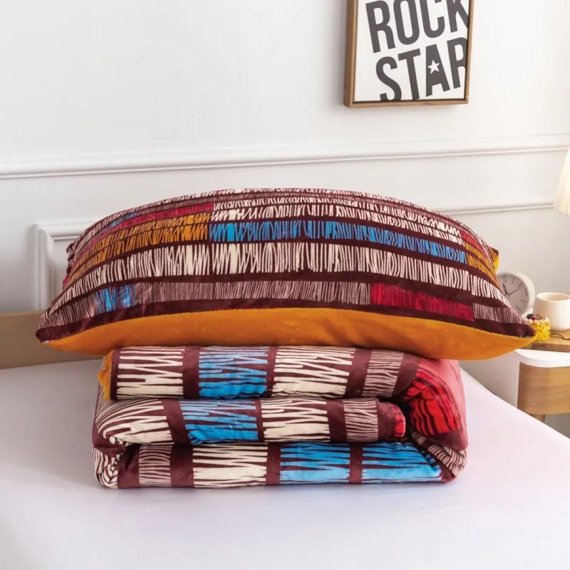 Francouzské povlečení Mikroplyš Flanel - Teak s barevnými pruhy 200x220