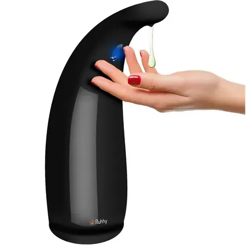 Dozator negru de săpun fără atingere 300 ml cu senzor de mișcare, IPX7, pe 4×AAA baterii