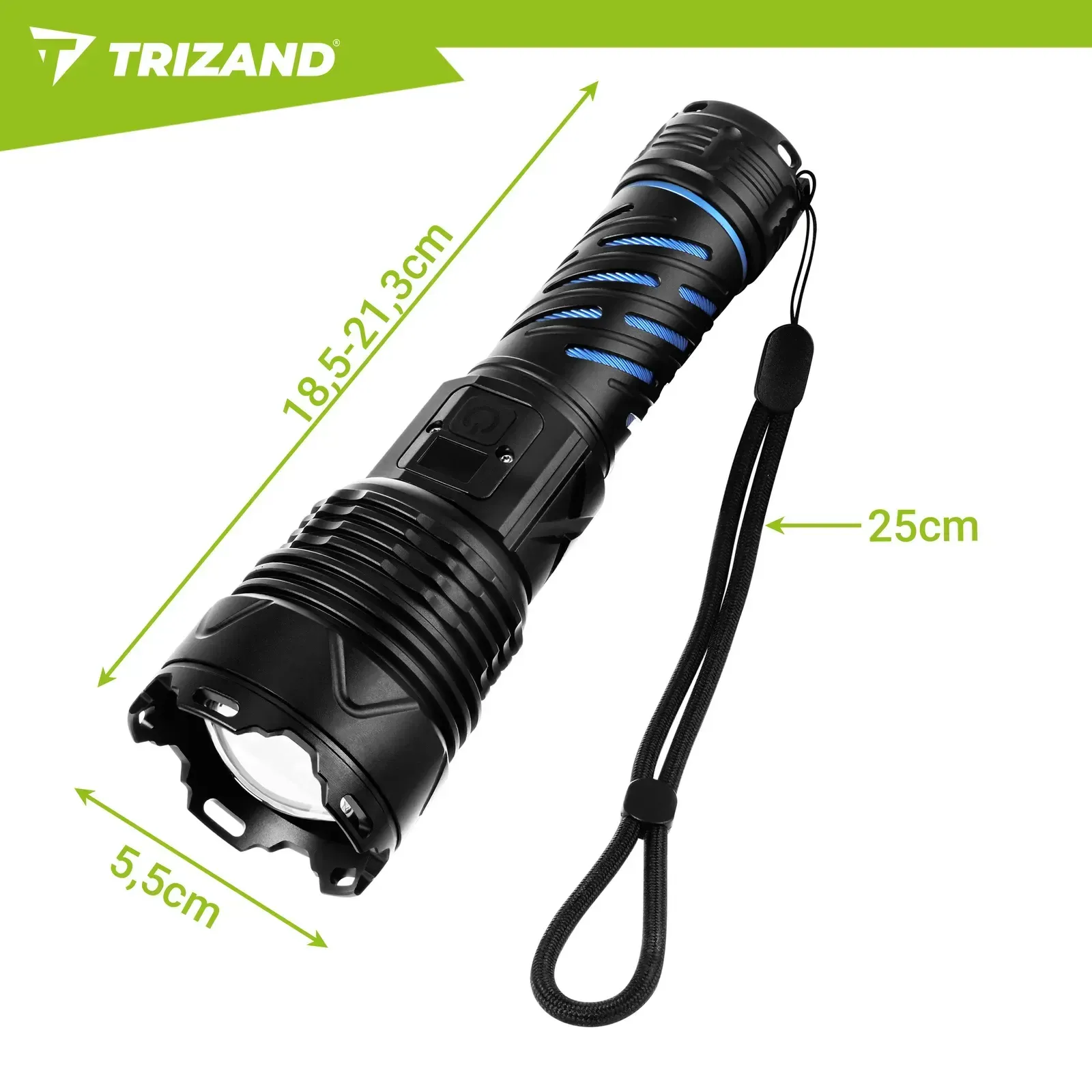 Černá hliníková LED svítilna 1500 lm se zoomem a powerbankou, USB-C