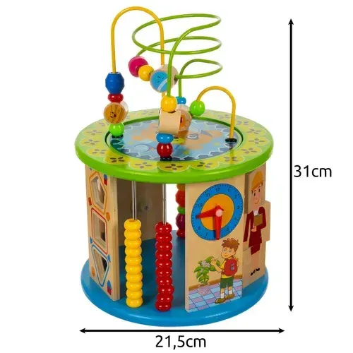 Cub Montessori din lemn pentru copii 11 în 1 cu sortator de forme și labirint cu mărgele