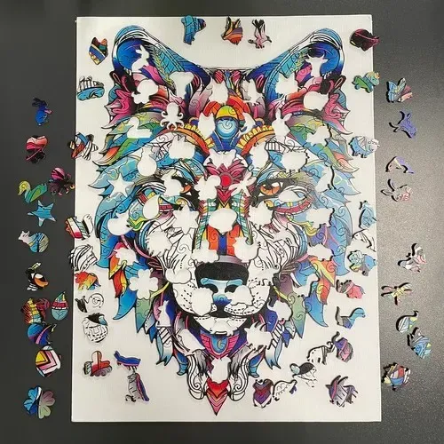 Puzzle din lemn cu lup, 170 de piese din placaj, piese în formă de animale, pentru copii și adulți
