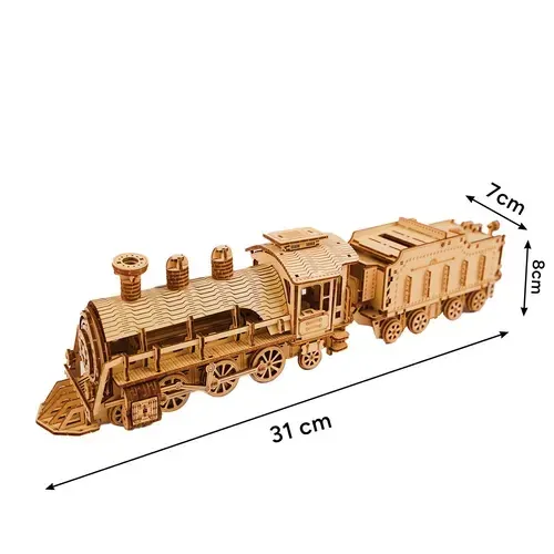 Fa 3D puzzle gőzmozdony szerkocsival, 282 darab, ragasztó nélküli összeállítás