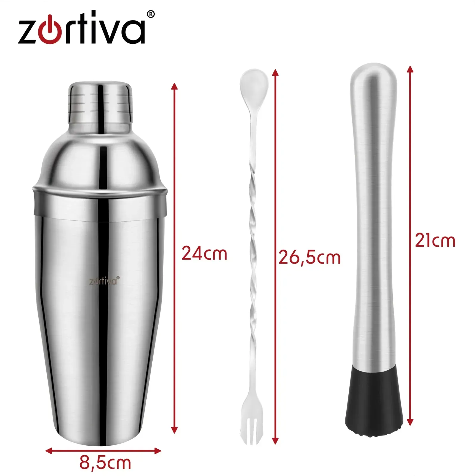 Ezüst bártender koktélkészítő szett 6 az 1-ben, 700 ml-es rozsdamentes shaker szűrővel, 15/30 ml-es mérce, muddler, kanál, 2 kiöntő