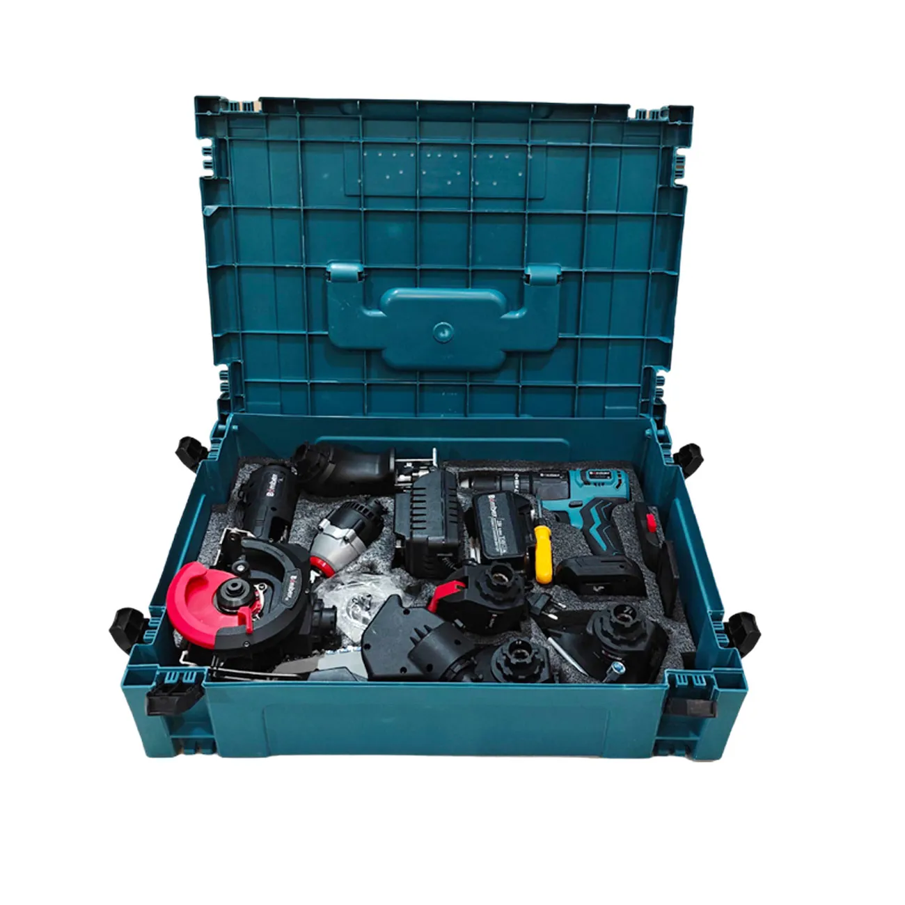 Večnamenski akumulatorski komplet 11v1 z 2 baterijama, vrtalnik, udarni vijačnik, 4 žage, brusilnik, škarje za živo mejo in travo, kovček