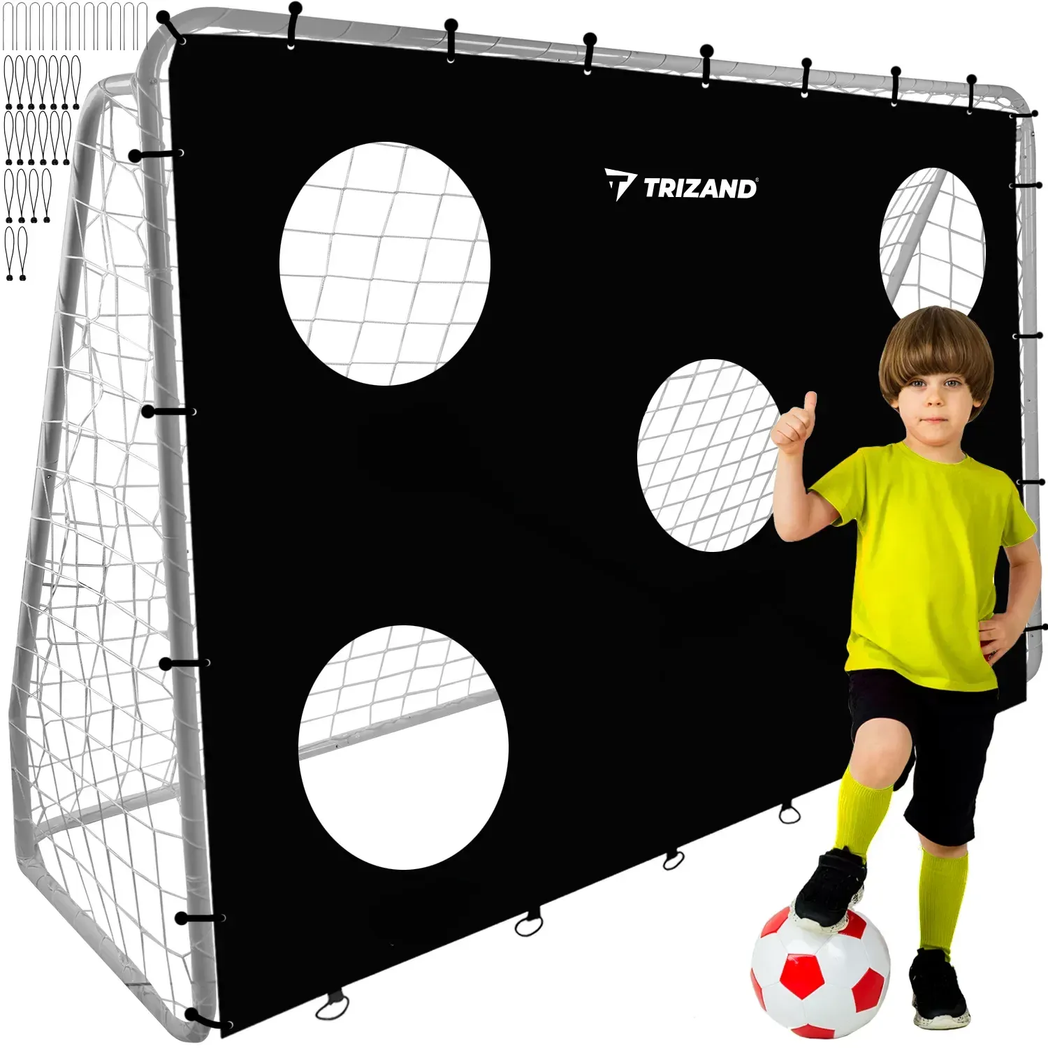 Kovinski nogometni gol 240×170×85 cm z namerilno podlogo za natančnost, 32 mm jekleni okvir, mreža, sidrni klini, click sistem