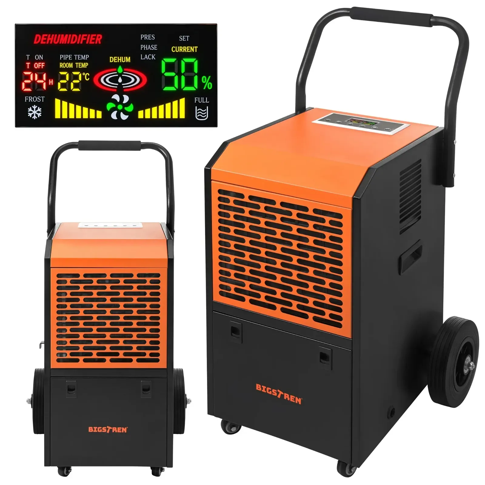 Průmyslový odvlhčovač vzduchu 50 l/24 h, příkon 650 W, regulace vlhkosti, trvalý odvod vody, nádrž 7 l