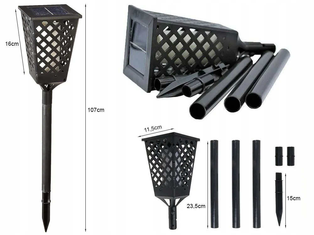 Solární zahradní lucerna s imitací plamene, zapichovací, nastavitelná výška 59–107 cm, IP65, soumrakový senzor