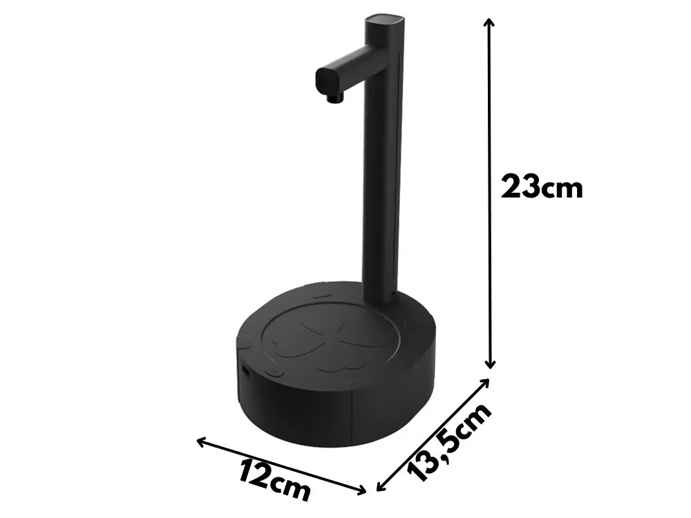 Černý bezdrátový dávkovač vody z bandasky USB-C, baterie 1800mAh, trubice 120cm