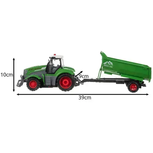 Zöld távirányítós RC traktor billenős pótkocsival, LED-világítással, USB-töltéssel
