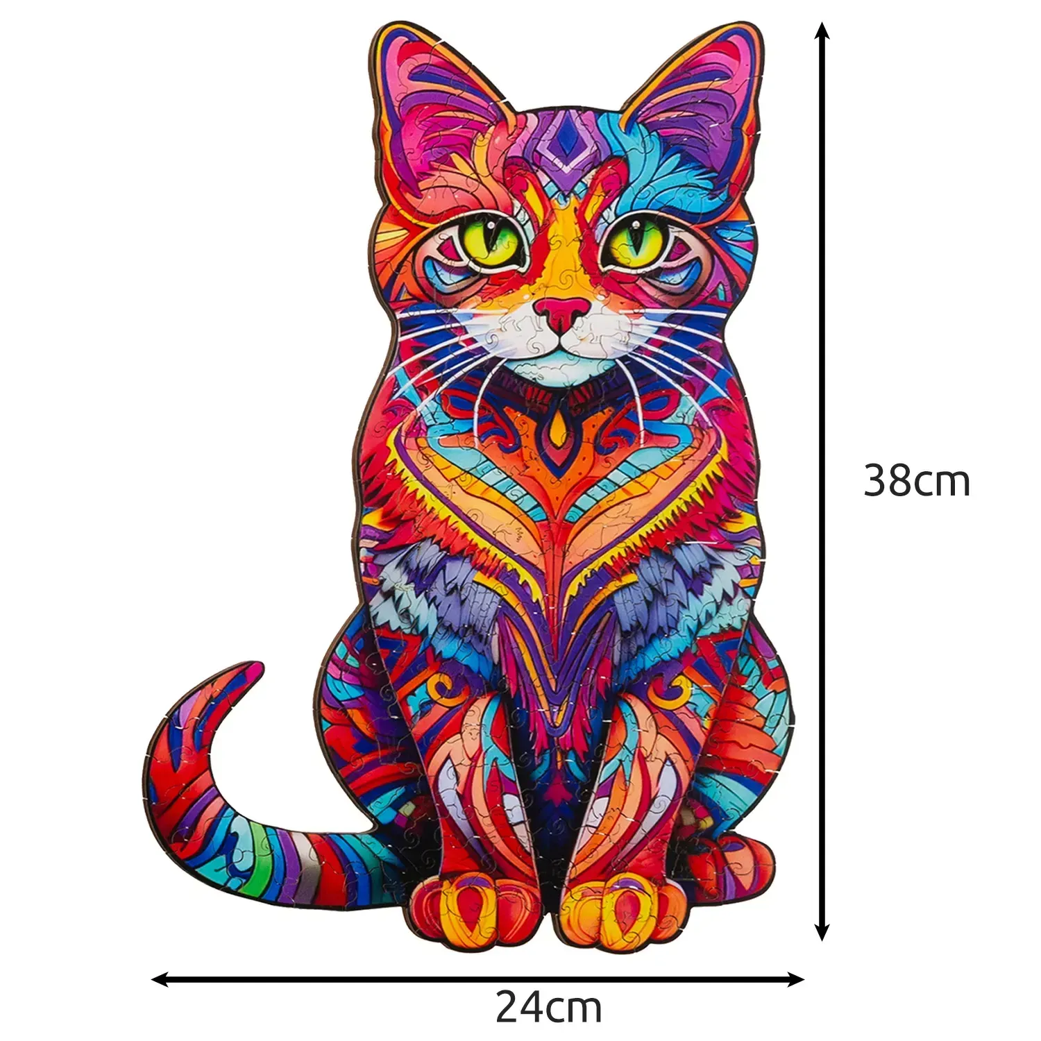 Fa macskás puzzle 130 darabból, díszítőmintákkal, dobozban, zárható tasakkal
