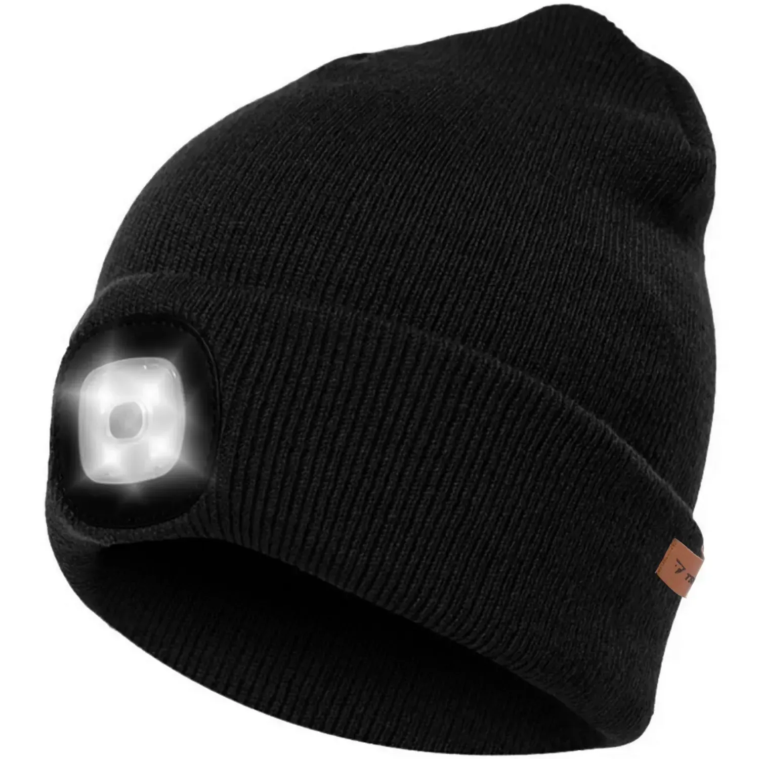 Căciulă de iarnă neagră cu lanternă LED detașabilă, încărcare USB, 3 moduri de iluminare